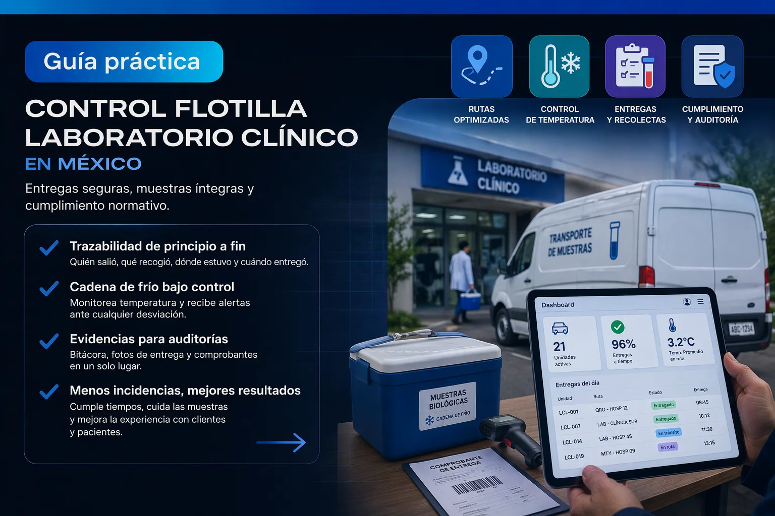 Control de vehículos para laboratorios clínicos: rutas de recolección, documentación y trazabilidad por conductor