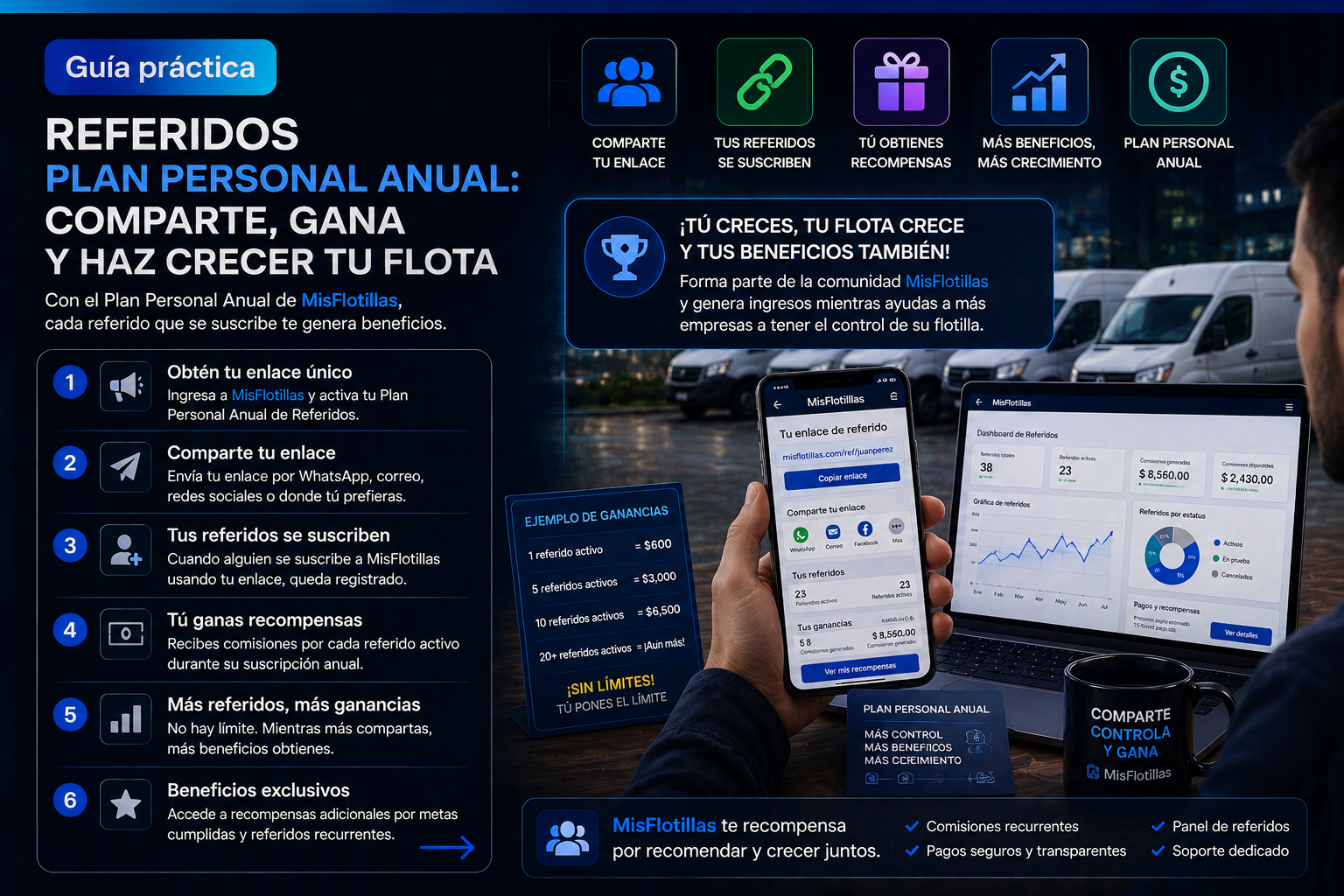 Referidos Mis Flotillas y Plan Personal anual: cómo recomendar bien y ganar crédito (Share to Win)