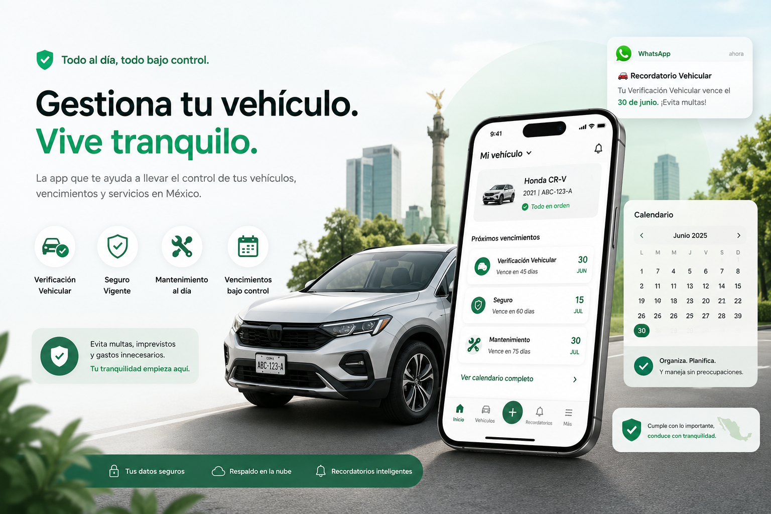 Plan Personal Mis Flotillas con app móvil para control de autos, vencimientos y alertas por WhatsApp